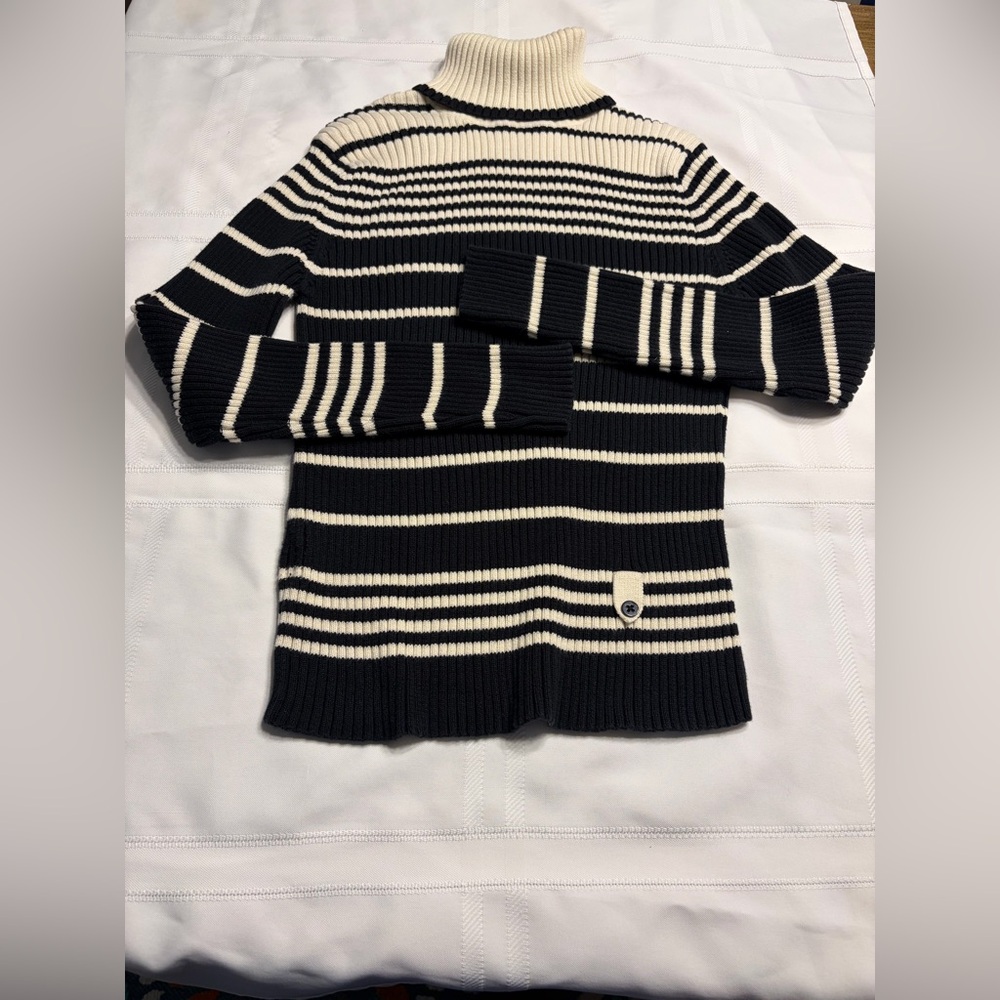 LOFT Black and Cream Striped Sweater Women L